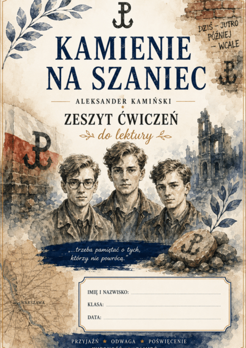 Podgląd przykładowych stron z zestawu ćwiczeń do lektury Kamienie na szaniec – Kreatywnik