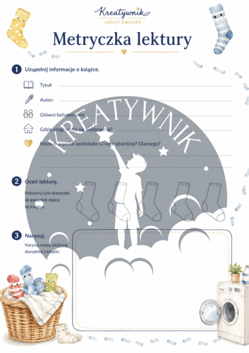 Podgląd stron z zestawu ćwiczeń do lektury Niesamowite przygody dziesięciu skarpetek – Kreatywnik.com.pl
