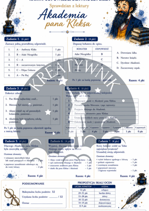 Podgląd stron z zestawu ćwiczeń do lektury Akademia Pana Kleksa – Kreatywnik.com.pl