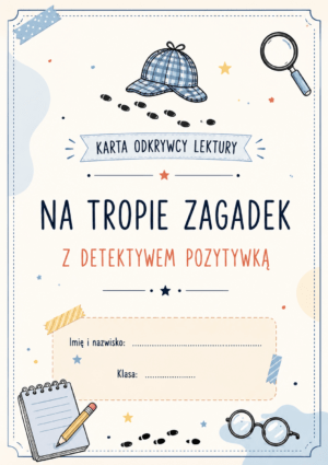Okładka kreatywnego zeszytu lektury, kart pracy i zagadek do książki Detektyw Pozytywka Grzegorza Kasdepke ze sklepu kreatywnik.com.pl