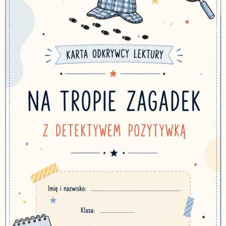 Okładka kreatywnego zeszytu lektury, kart pracy i zagadek do książki Detektyw Pozytywka Grzegorza Kasdepke ze sklepu kreatywnik.com.pl