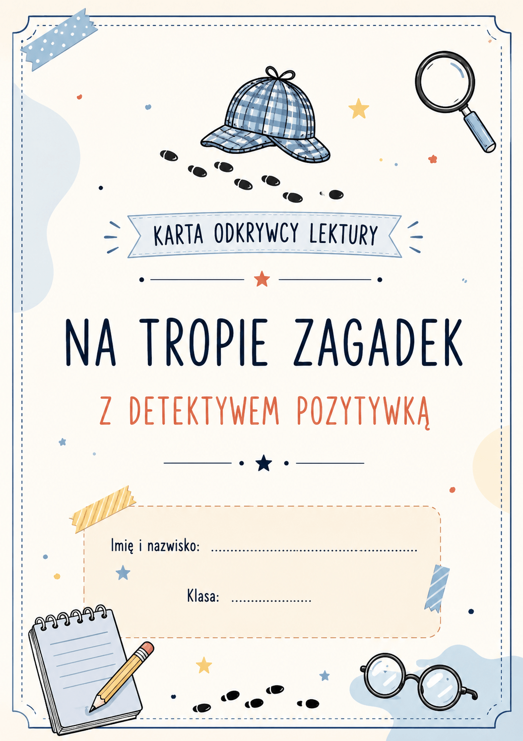 Okładka kreatywnego zeszytu lektury, kart pracy i zagadek do książki Detektyw Pozytywka Grzegorza Kasdepke ze sklepu kreatywnik.com.pl