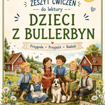 Zdjęcie główne okładki zestawu ćwiczeń i kart pracy do lektury Dzieci z Bullerbyn – Kreatywnik.com.pl
