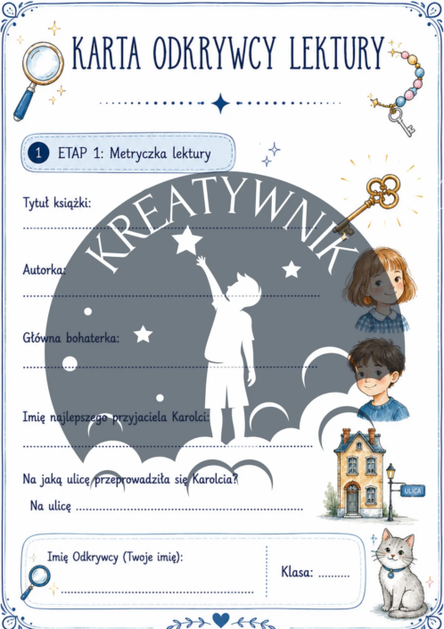 Podgląd stron z kreatywnego zeszytu lektury do książki Karolcia – Kreatywnik.com.pl