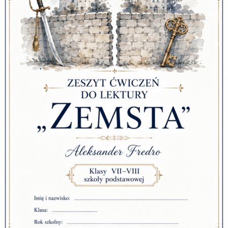 Zdjęcie główne okładki zestawu ćwiczeń i kart pracy do lektury Zemsta – Kreatywnik.com.pl