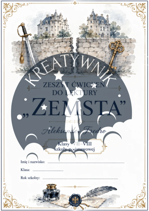 Podgląd stron z zestawu ćwiczeń do lektury Zemsta – Kreatywnik.com.pl
