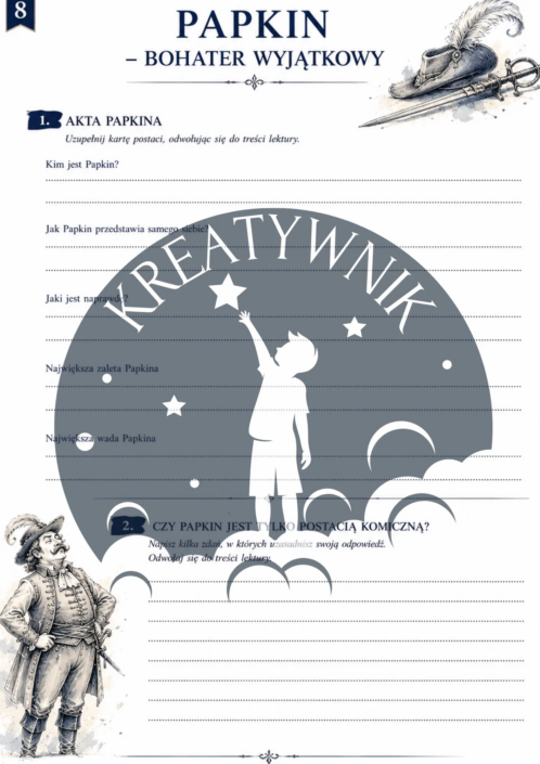 Podgląd stron z zestawu ćwiczeń do lektury Zemsta – Kreatywnik.com.pl