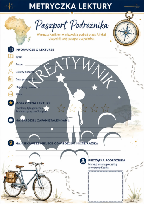 Podgląd stron z zestawu ćwiczeń do lektury Afryka Kazika – Kreatywnik.com.pl