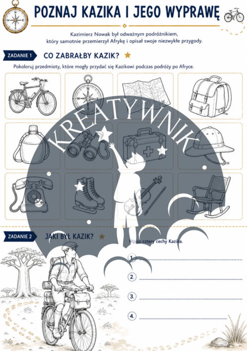 Podgląd stron z zestawu ćwiczeń do lektury Afryka Kazika – Kreatywnik.com.pl