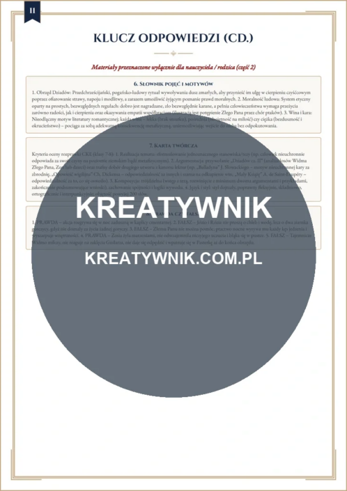 Dziady cz.2 – Karta pracy 11 Dziady cz.2 – karta pracy: Karta 11 (Klasy 7–8)