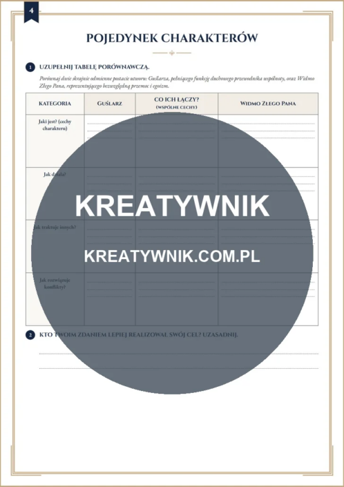 Dziady cz.2 – Karta pracy 4 Dziady cz.2 – karta pracy: Pojedynek charakterów (Klasy 7–8)