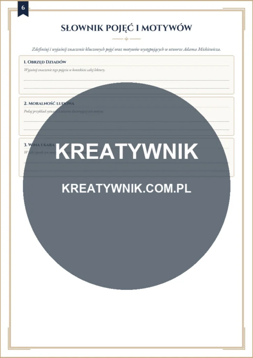 Dziady cz.2 – Karta pracy 6 Dziady cz.2 – karta pracy: Słownik pojęć i motywów (Klasy 7–8)