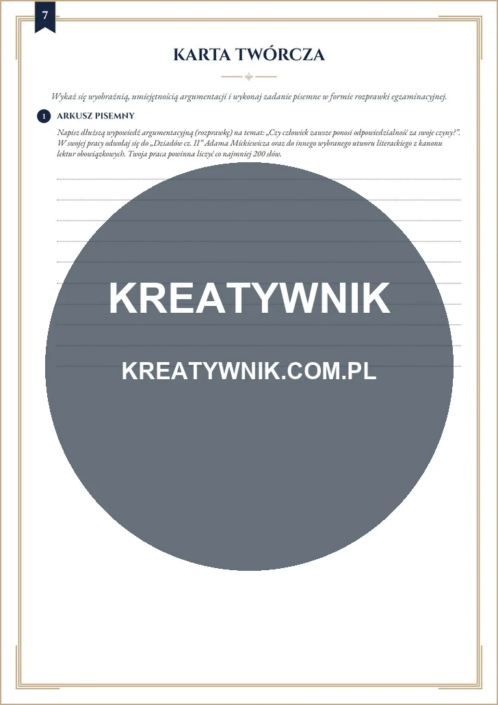 Dziady cz.2 – Karta pracy 7 Dziady cz.2 – karta pracy: Karta twórcza (Klasy 7–8)