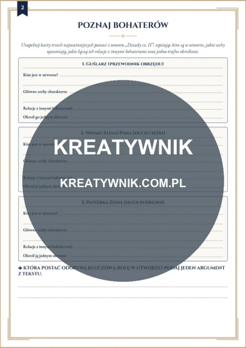 Dziady cz. II – Karty pracy (Kl. 7–8) – Strona 2 Dziady cz. II – Karty pracy (Kl. 7–8) – Strona 2