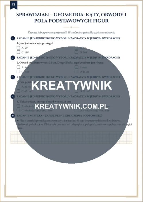 Geometria: kąty – Karty pracy (Kl. 4) – Strona 12 Geometria: kąty – Karty pracy (Kl. 4) – Strona 12