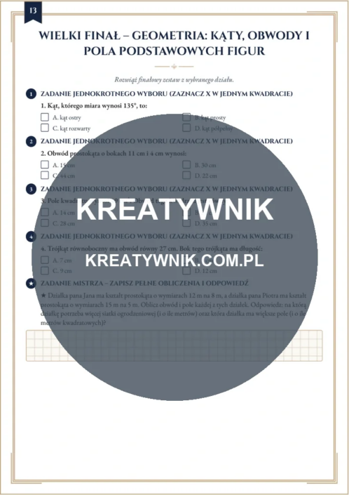 Geometria: kąty – Karty pracy (Kl. 4) – Strona 13 Geometria: kąty – Karty pracy (Kl. 4) – Strona 13