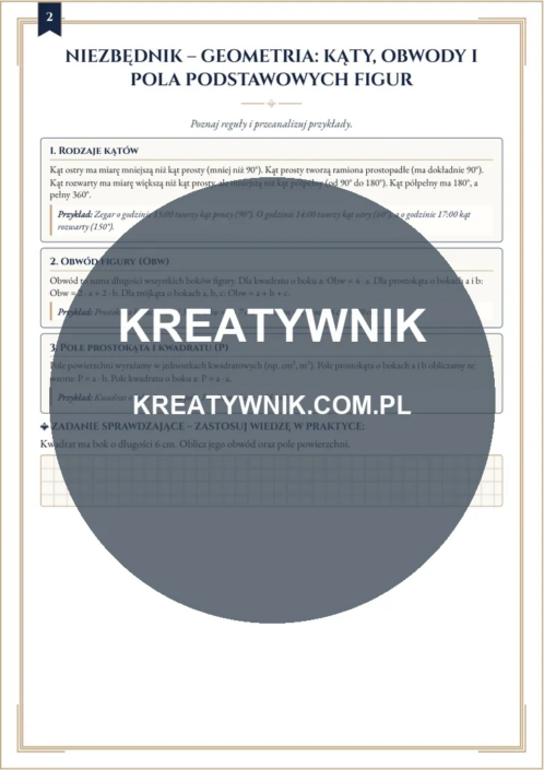 Geometria: kąty – Karty pracy (Kl. 4) – Strona 2 Geometria: kąty – Karty pracy (Kl. 4) – Strona 2