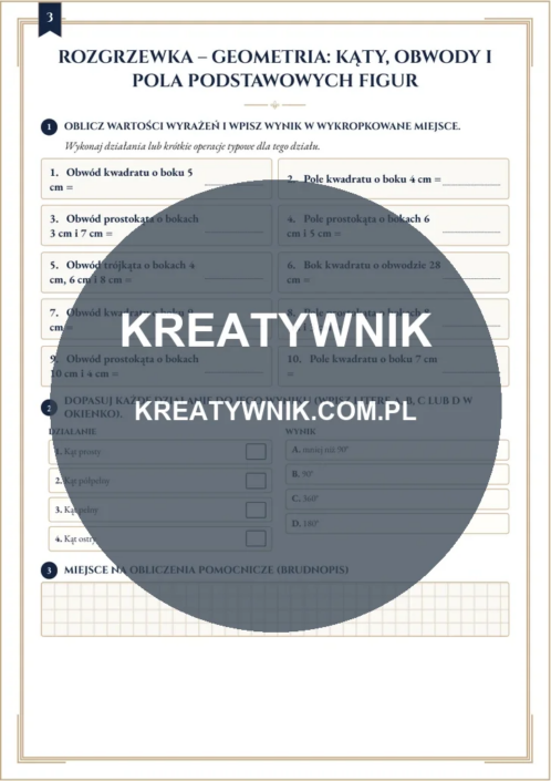 Geometria: kąty – Karty pracy (Kl. 4) – Strona 3 Geometria: kąty – Karty pracy (Kl. 4) – Strona 3