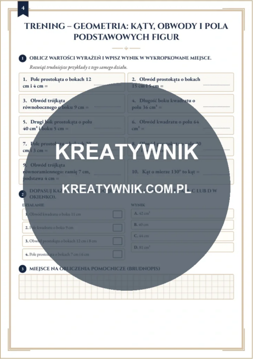 Geometria: kąty – Karty pracy (Kl. 4) – Strona 4 Geometria: kąty – Karty pracy (Kl. 4) – Strona 4