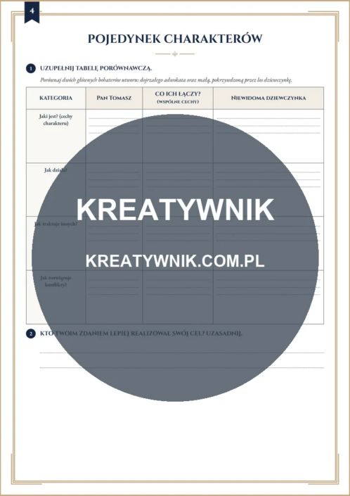 Katarynka – Karta pracy 4 Katarynka – karta pracy: Pojedynek charakterów (Klasy 4–6)