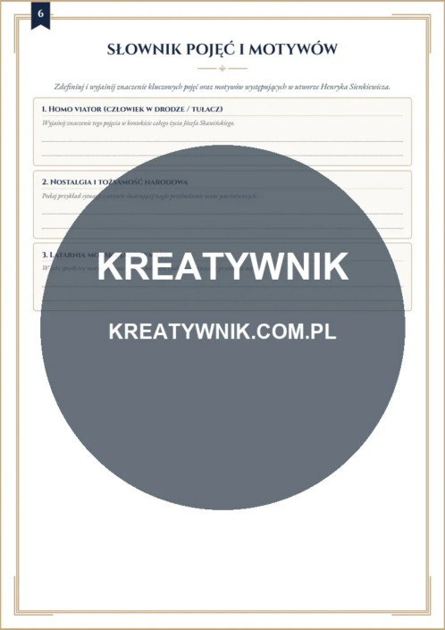 Latarnik – Karta pracy 6 Latarnik – karta pracy: Słownik pojęć i motywów (Klasy 7–8)