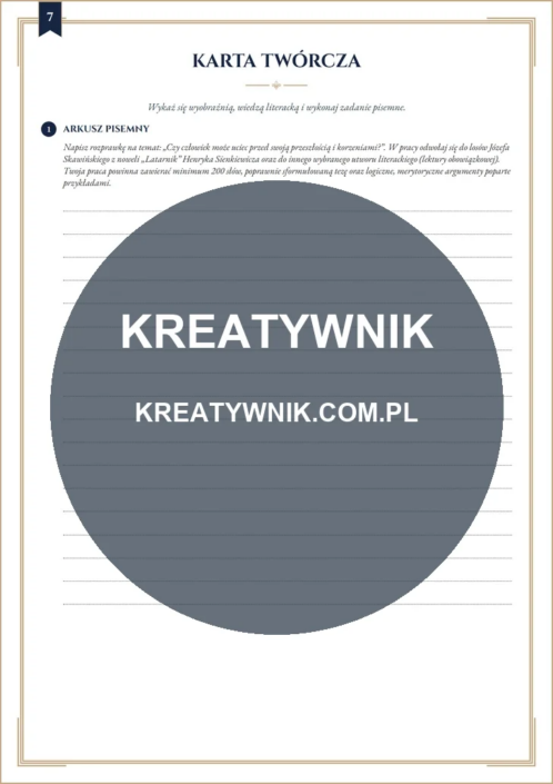 Latarnik – Karta pracy 7 Latarnik – karta pracy: Karta twórcza (Klasy 7–8)