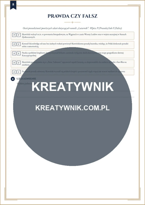 Latarnik – Karta pracy 8 Latarnik – karta pracy: Prawda czy fałsz (Klasy 7–8)