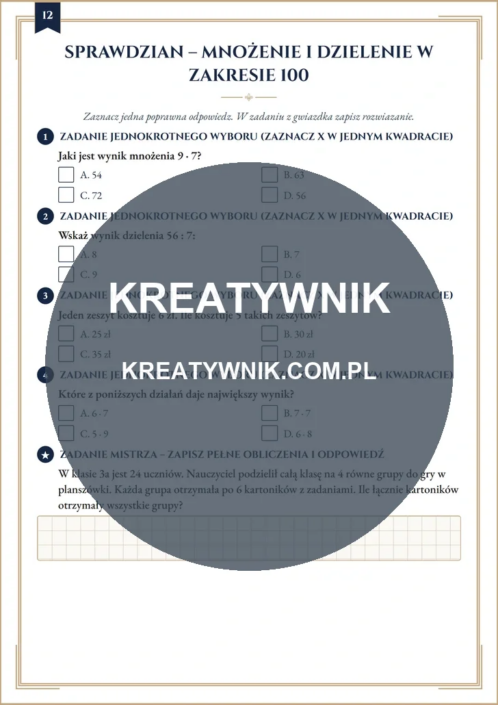 Mnożenie i dzielenie w – Karty pracy (Kl. 3) – Strona 12 Mnożenie i dzielenie w – Karty pracy (Kl. 3) – Strona 12