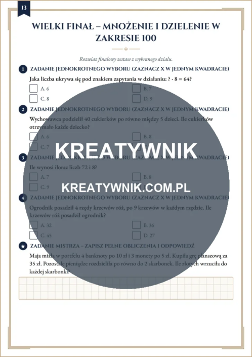 Mnożenie i dzielenie w – Karty pracy (Kl. 3) – Strona 13 Mnożenie i dzielenie w – Karty pracy (Kl. 3) – Strona 13
