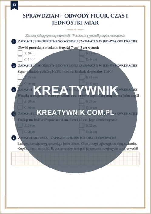 Obwody figur, czas i – Karty pracy (Kl. 3) – Strona 12 Obwody figur, czas i – Karty pracy (Kl. 3) – Strona 12