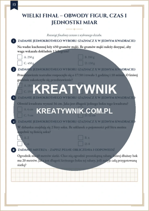 Obwody figur, czas i – Karty pracy (Kl. 3) – Strona 13 Obwody figur, czas i – Karty pracy (Kl. 3) – Strona 13