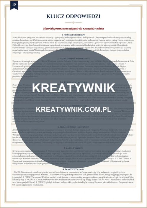 Quo Vadis – Karta pracy 10 Quo Vadis – karta pracy: Klucz odpowiedzi (Klasy 7–8)