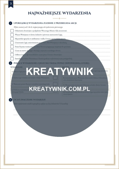Quo Vadis – Karta pracy 3 Quo Vadis – karta pracy: Najważniejsze wydarzenia (Klasy 7–8)