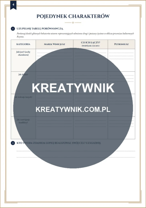 Quo Vadis – Karta pracy 4 Quo Vadis – karta pracy: Pojedynek charakterów (Klasy 7–8)