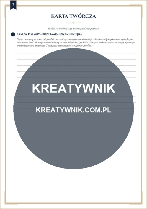 Quo Vadis – Karta pracy 7 Quo Vadis – karta pracy: Karta twórcza (Klasy 7–8)