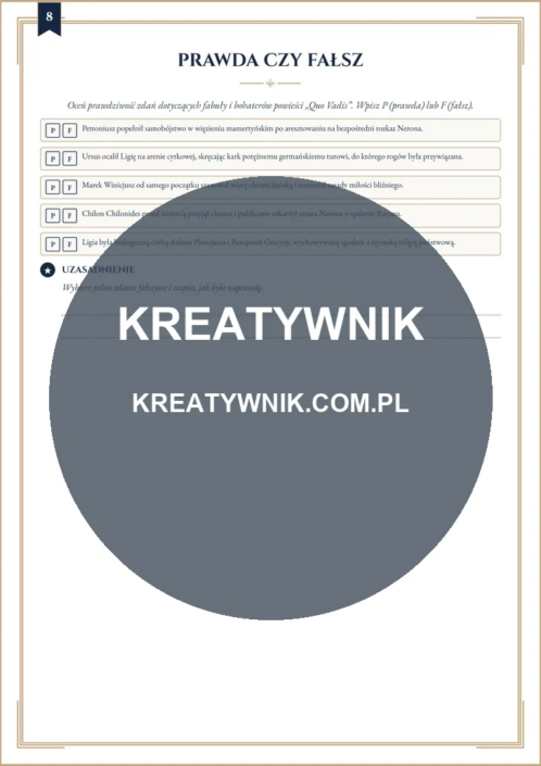 Quo Vadis – Karta pracy 8 Quo Vadis – karta pracy: Prawda czy fałsz (Klasy 7–8)
