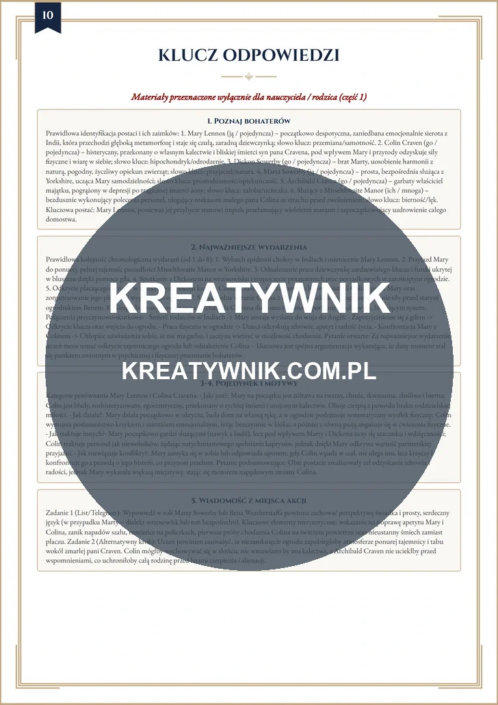 Tajemniczy Ogród – Karta pracy 10 Tajemniczy Ogród – karta pracy: Klucz odpowiedzi (Klasy 4–6)