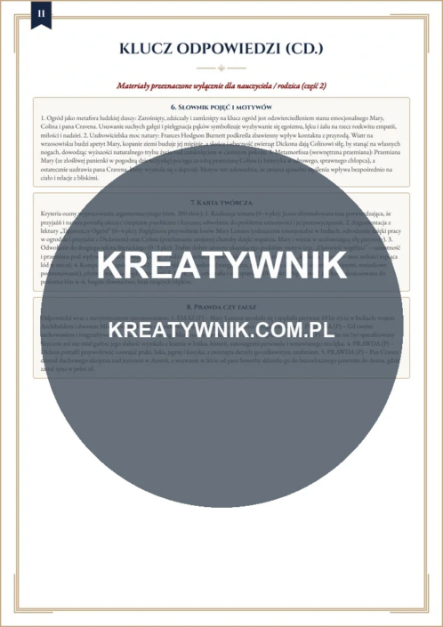 Tajemniczy Ogród – Karta pracy 11 Tajemniczy Ogród – karta pracy: Karta 11 (Klasy 4–6)