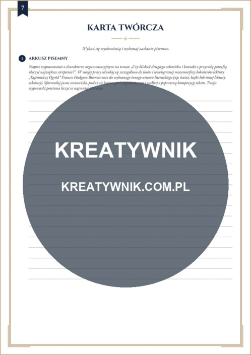 Tajemniczy Ogród – Karta pracy 7 Tajemniczy Ogród – karta pracy: Karta twórcza (Klasy 4–6)